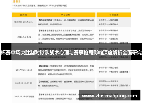 杯赛单场决胜制对球队战术心理与赛事格局影响深度解析全面研究